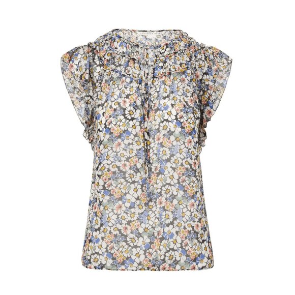 Veronica Beard Ayan Floral Silk Top Black Multi Silk Size 12 Like New - Picture 1 of 7